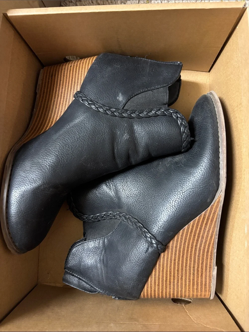 Black Wedge Ankle Booties with Braided Detail